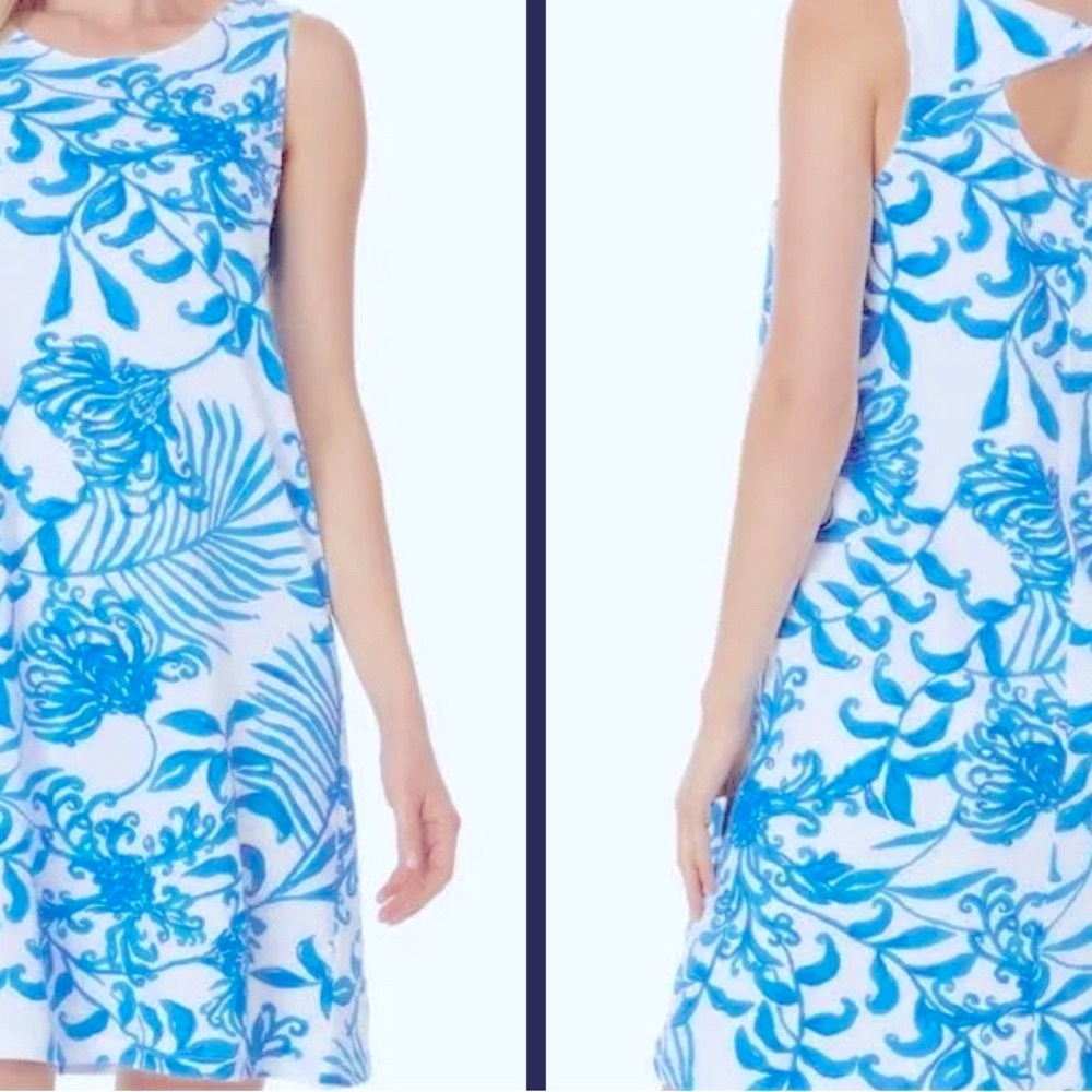 Blue and White Floral Sleeveless Dress lilly pulitzer